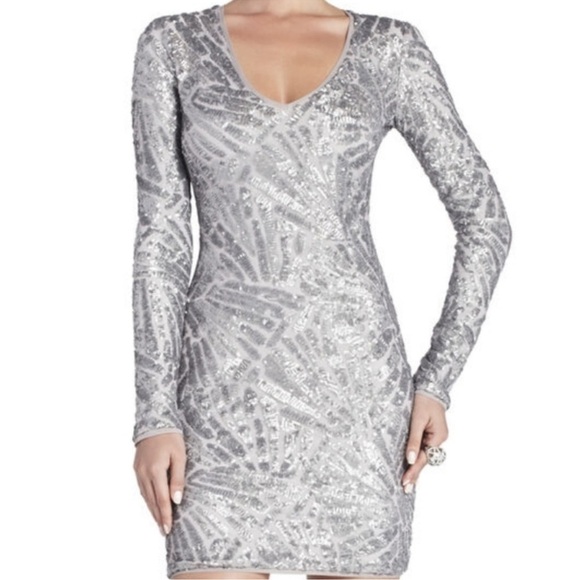 BCBGMaxAzria Silver Long Sleeve Dress - Picture 2 of 8